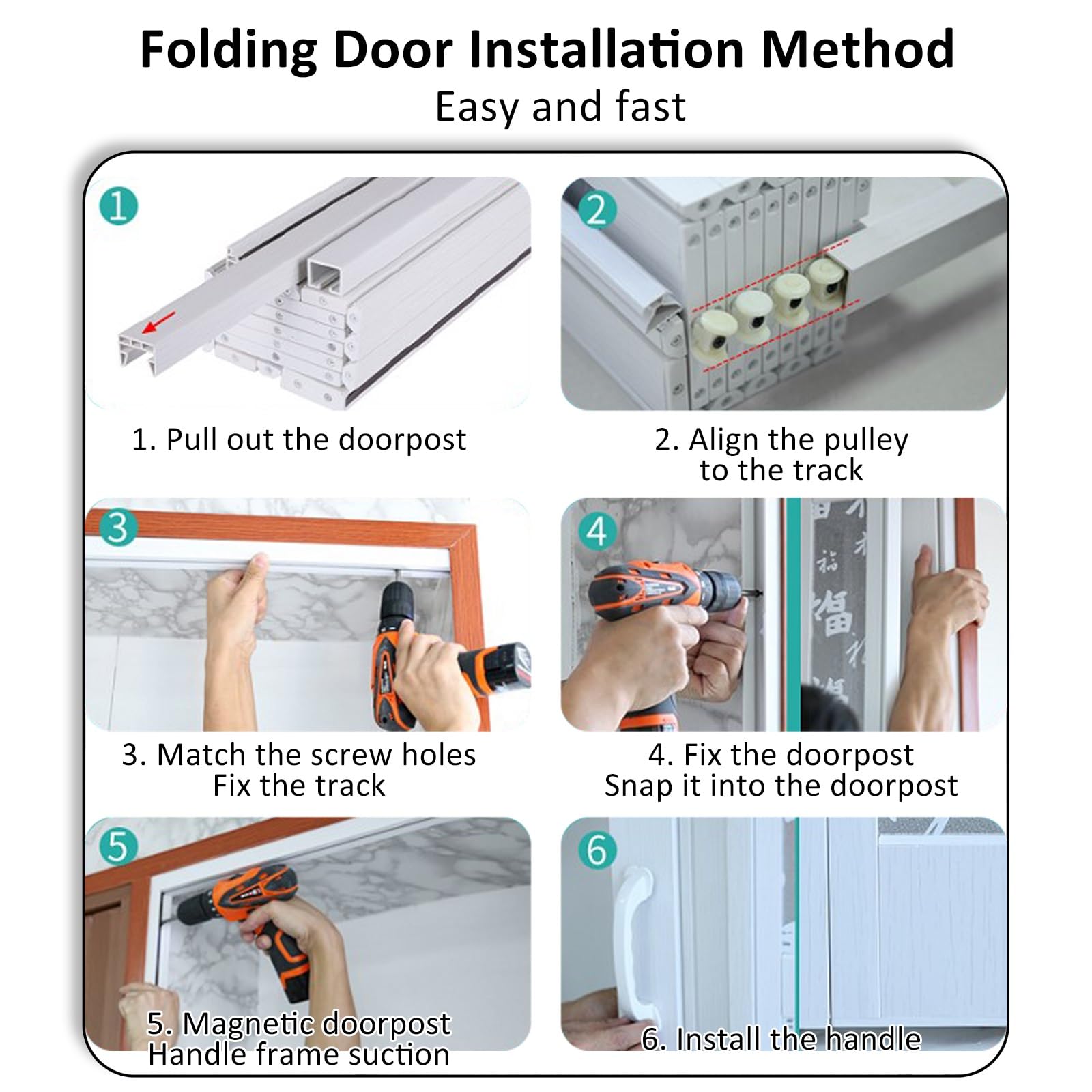Portes pliantes en accordéon en PVC à deux volets - Cloison invisible pour bureau et entrepôt - Design vertical - Solution peu encombrante