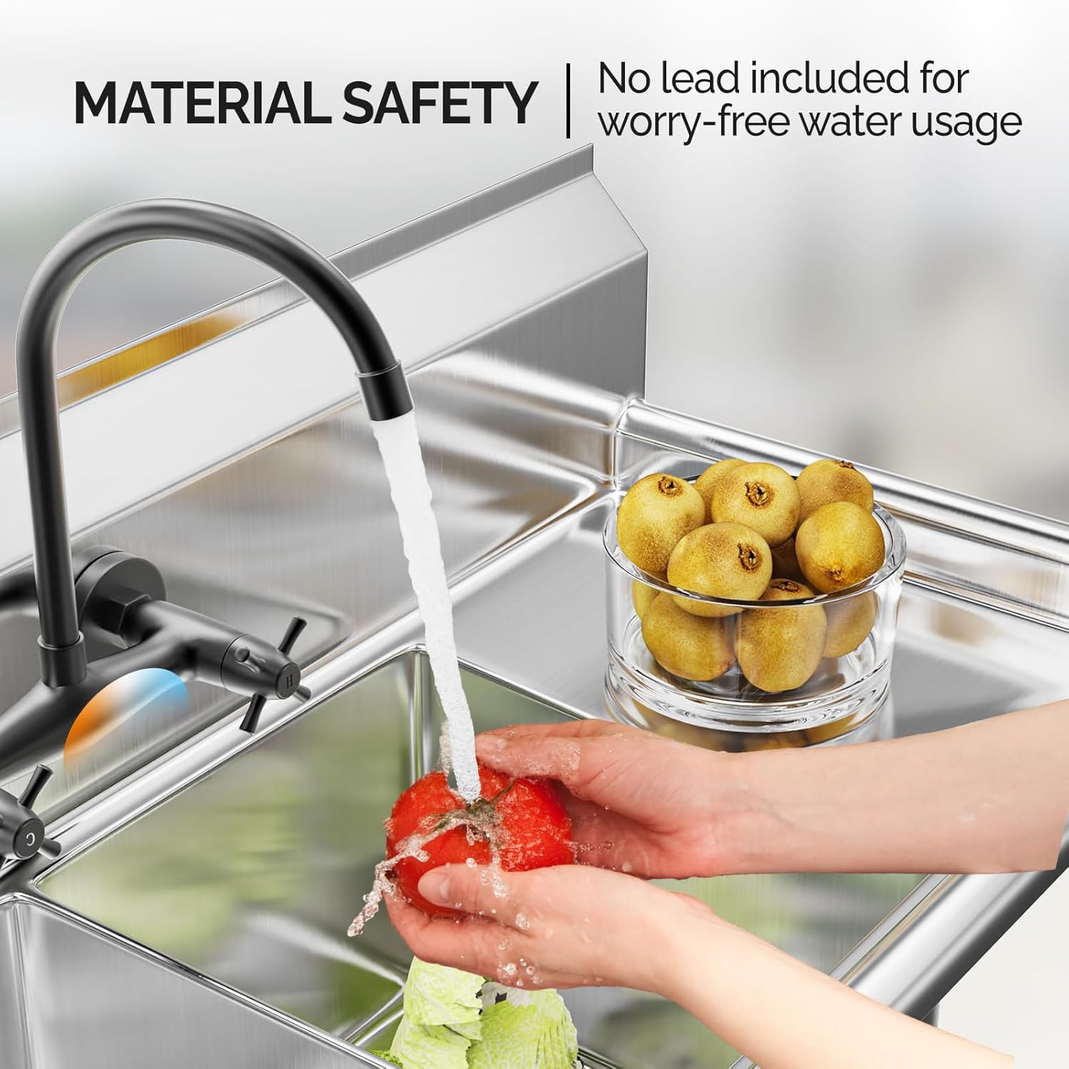 ROVSUN Commercial Sink, Stainless Steel with 3 Compartment and Right Side Drainboard, 43.9" x 20" x 43.3" Freestanding Kitchen Utility Sink, Bowl Size 10" x 14" x 10", Silver