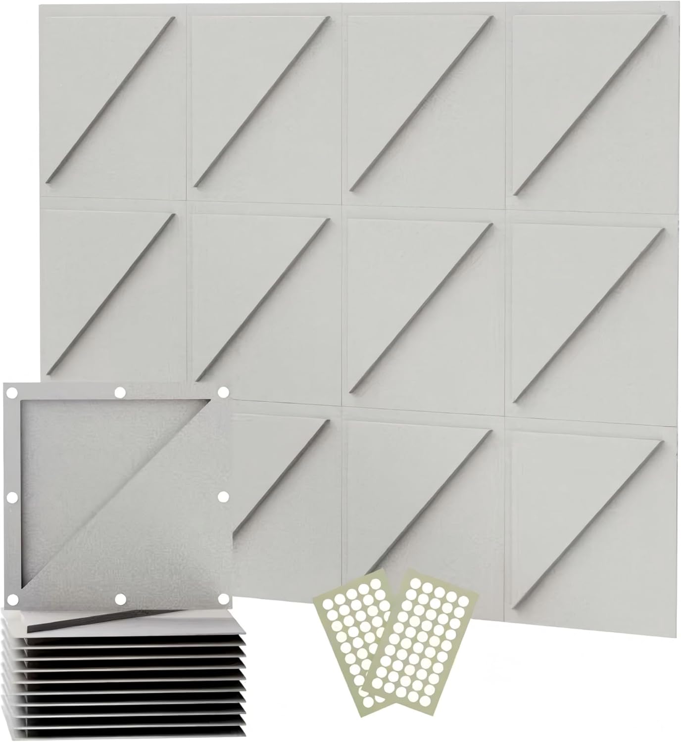 OSHIYINN Acoustical 3D Triangle Wall Panels, 12 Pcs 12''x12'' Art Acoustic Panels for Interior Wall Decor, Decorative Acoustic Panels, Sound Absorbing Wall 3D Art Sound Absorption (White)