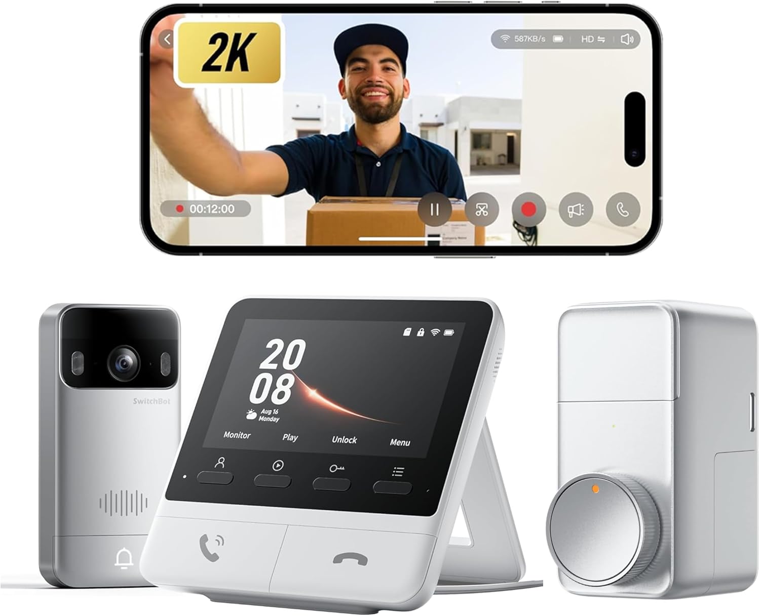 SwitchBot Video Doorbell Camera Wireless with Monitor with Lock Pro, No Subscription, 4.3 Inch Screen, Head-to-Toe View, 2K FHD, 2-Way Audio, Motion Detection, Works with Alexa/Goole/Home Assistant