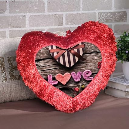 DreamVio Love Heart Shape Valentine's Day Gifts Fur Cushion,Plush Pillow for Gifting on Birthdays,Anniversaries Color - Red (Size- 15x17 inch) Shape 9