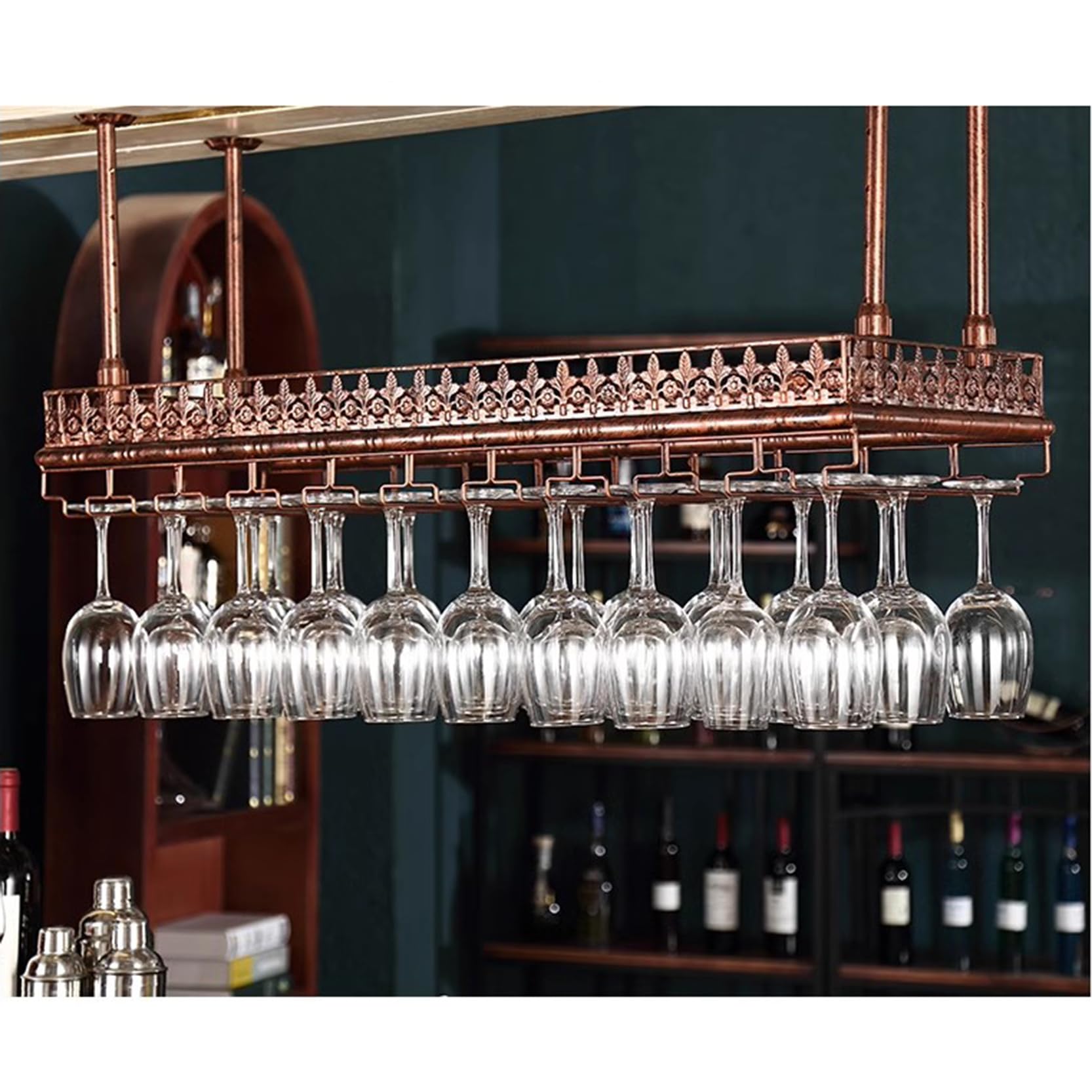 Casier à vin de plafond rond haut de gamme étagère cuivre flottante