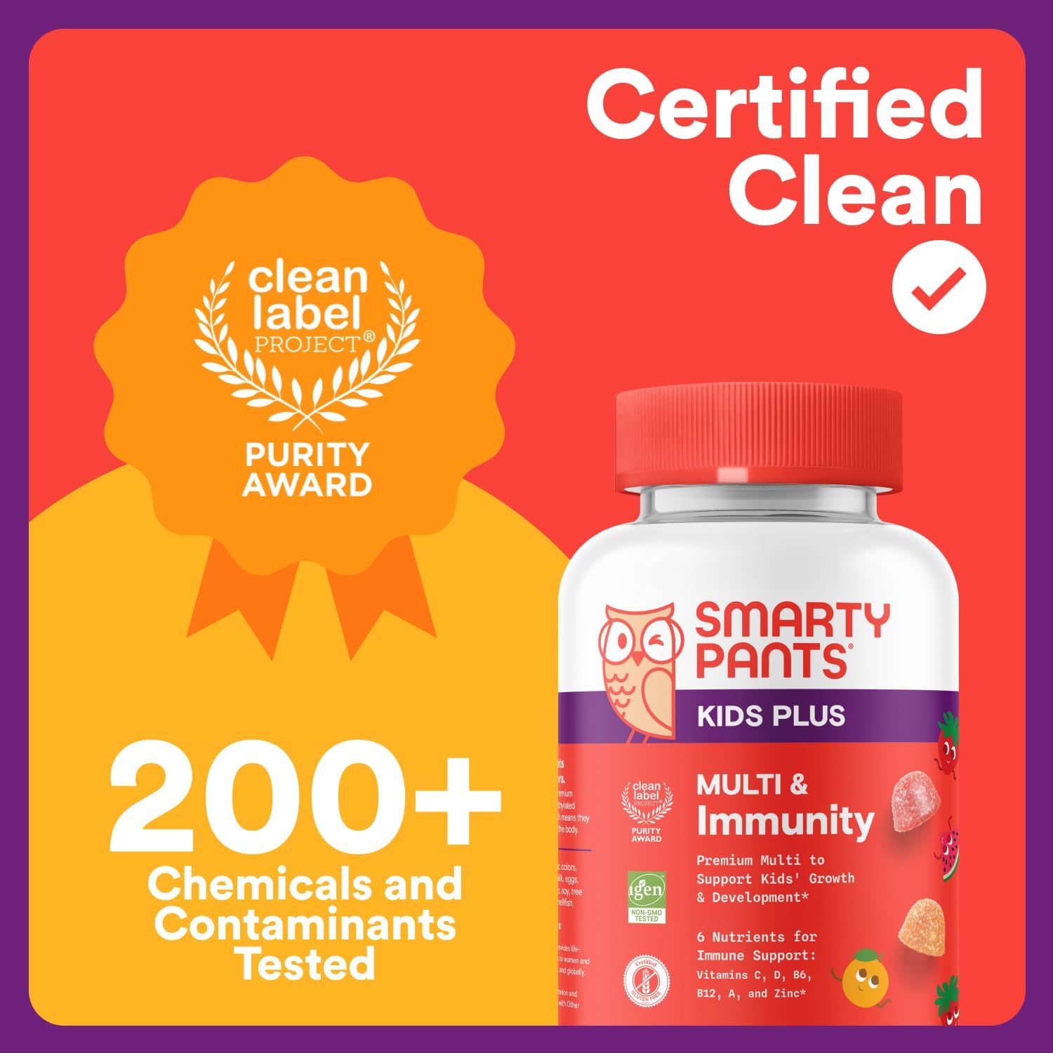 SmartyPants Kids Multivitamin & Immunity Gummies: Vitamins C, D, B6, B12, A, and Zinc for Immune Support, Biotin, Iodine, Gluten Free, Two Fruit Flavors, 60 Count (30 Day Supply) - Image 9