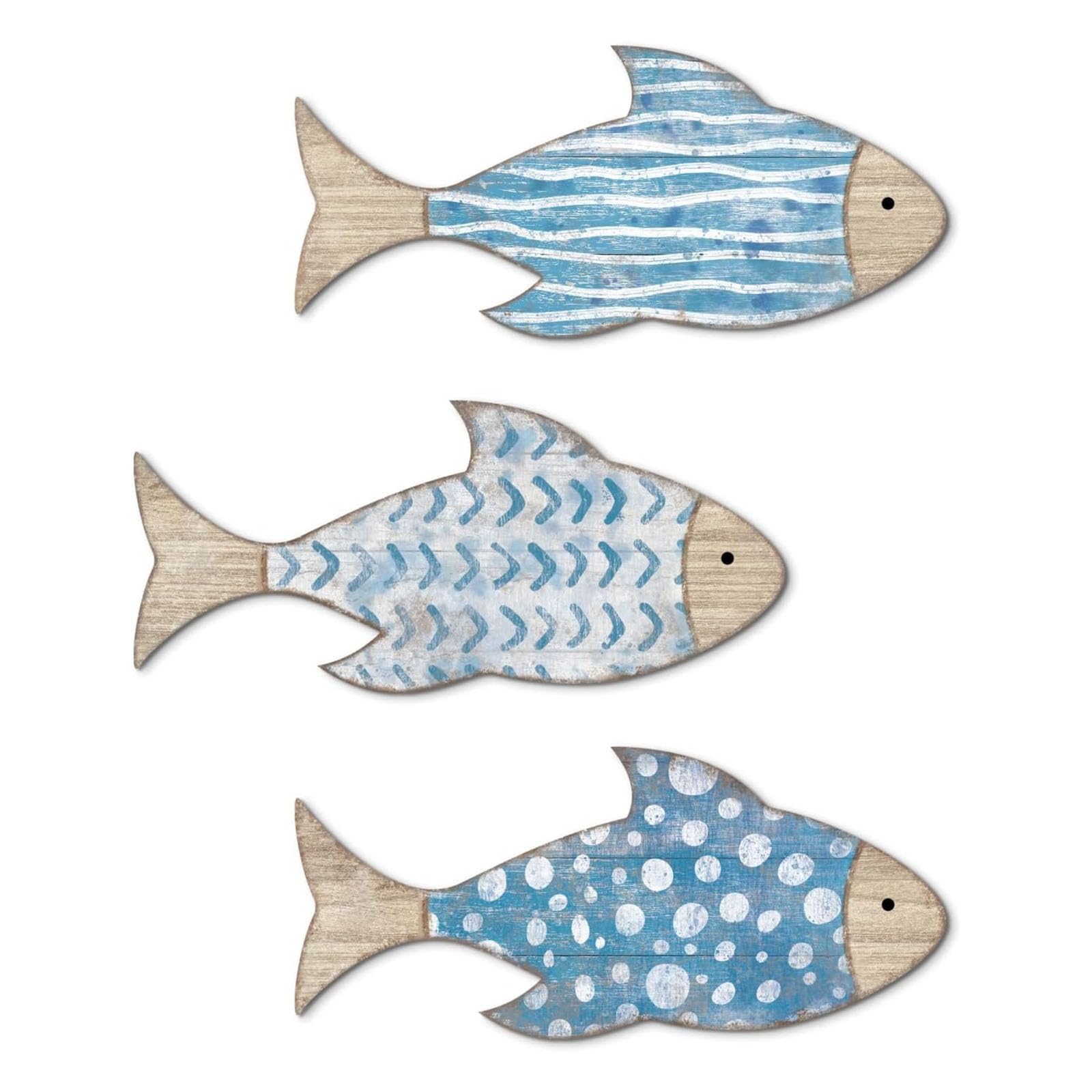LSTTBO 3Pcs Wooden Fish Hanging Sculptures School Wall Decorations for Coastal Themed Room Beach Cottage Nursery Art Ornaments Coastal Wall Decors