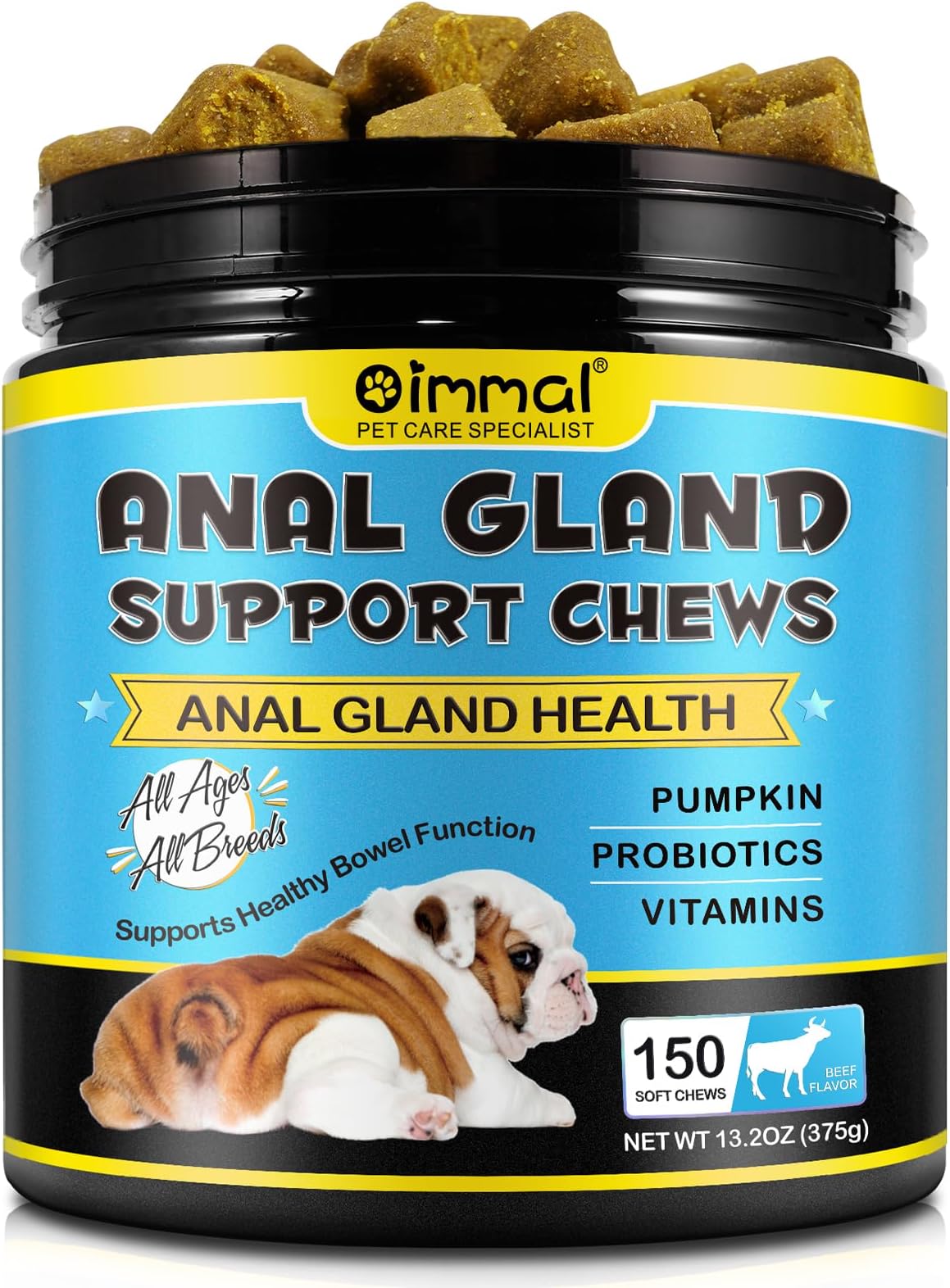 Anal Gland Soft Chews for Dogs, 150PCs Dog Anal Gland Chews with Pumpkin, Digestive Enzyme & Probiotics Support Healthy Bowel Function - Fibre Supplements Soft Chews for Dogs - 13.2oz / Beef Flavor