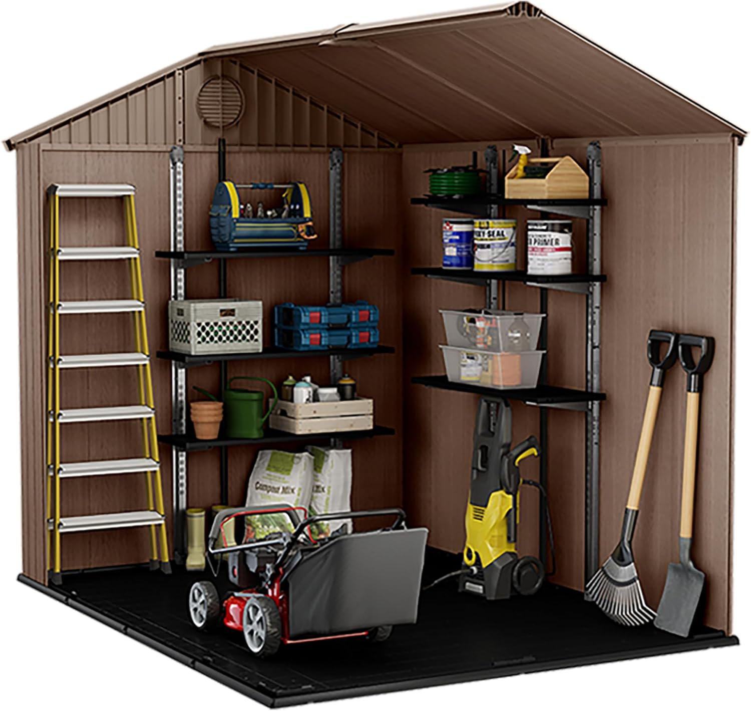 Keter Darwin Tool Shed 6 x 8, Brown, External Dimensions 190 x 244 x 221 cm, Maintenance-Free, Weatherproof, Waterproof, with Base