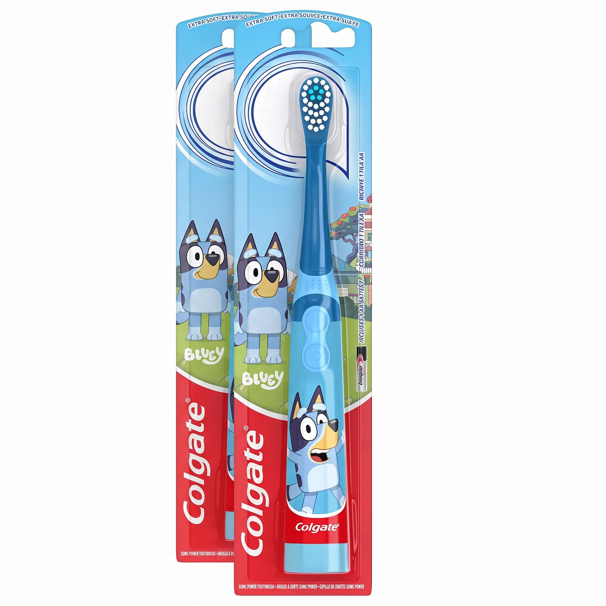 Colgate Kids Battery Powered Toothbrush | Extra Soft Bristles | Flat-Laying Handle | Bluey | 2 Pack