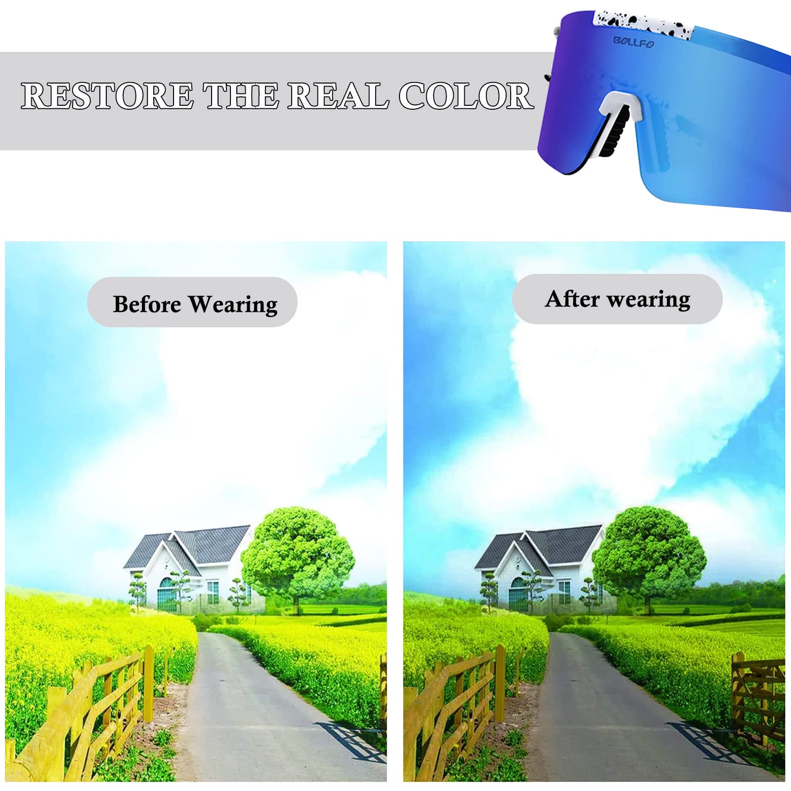 Ruikdly Schnelle Brille Rave, Sportbrille Polarisiert, Sonnenbrille Fahrradbrille für Herren Damen UV 400 Schutz, Sportbrille für Outdoorsport Radfahren Fahren Laufen Golf Ski Bergsteigen Angeln