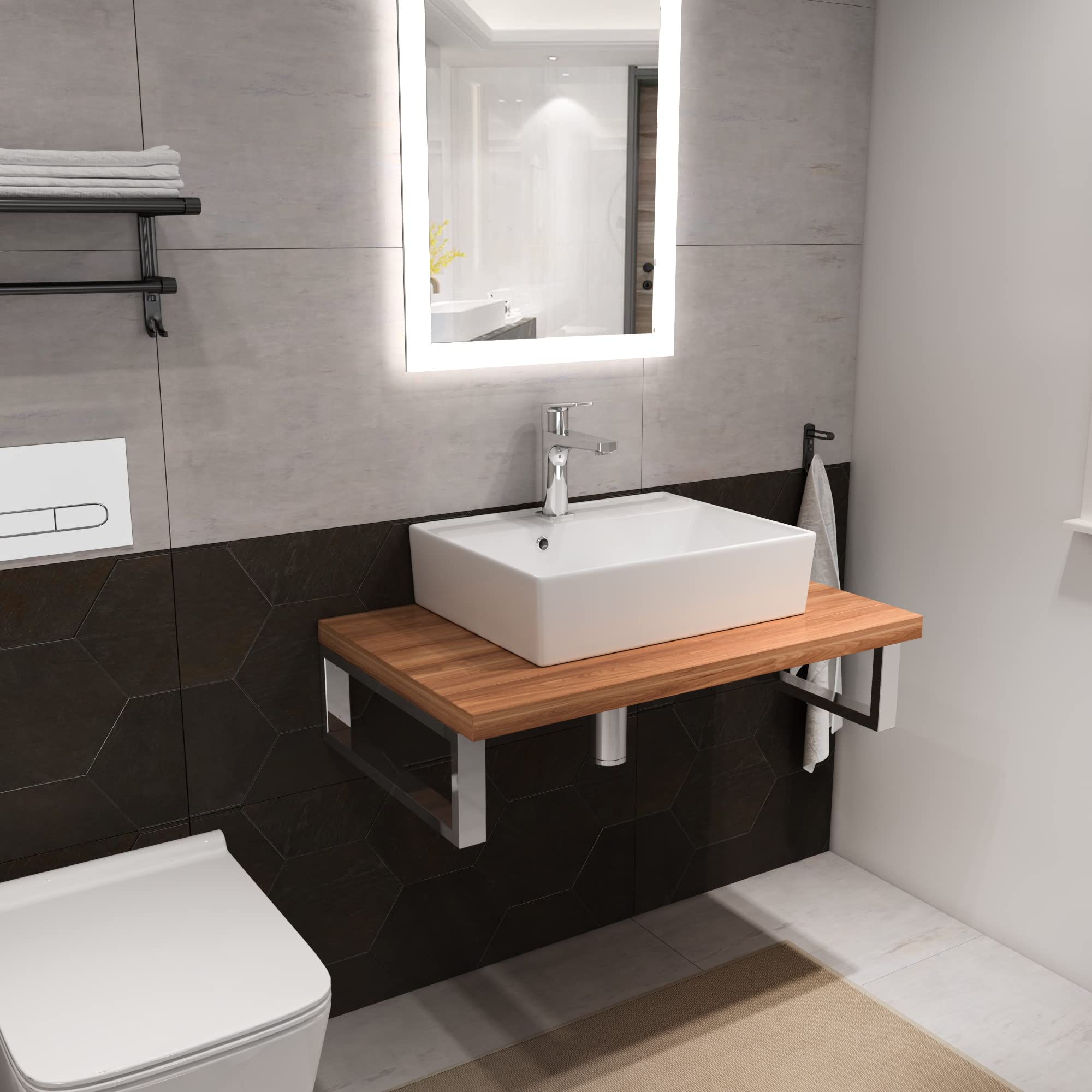 Aqua Bagno | Nowoczesna Ceramiczna Umywalka Wisząca Nablatowa | Szerokość 50 cm