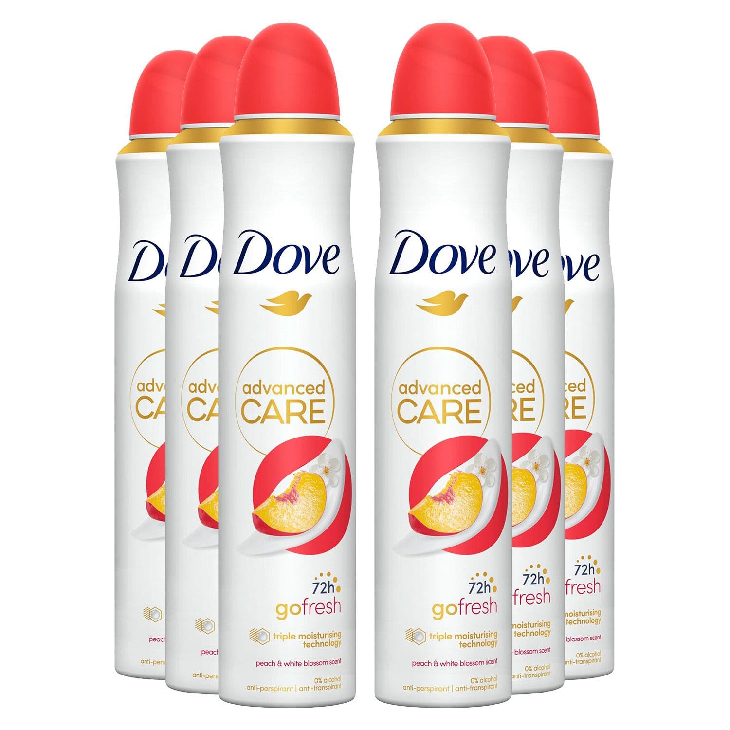 Advanced Care Antiperspirant Go Fresh 72 Hours Sweat and Odour Protection with Long Lasting Fragrance of Peach & White Blossom Deodorant for Women, 200ml Pack of 6