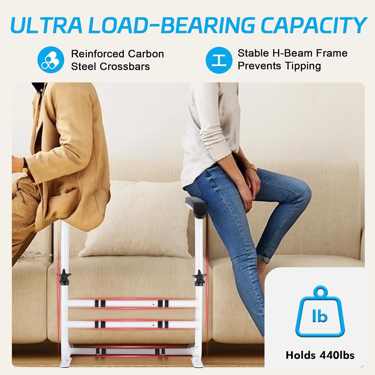 YUCHENGTECH Couch Stand Assist Height & Width Adjustable Chair Assist for Elderly Sit to Stand with Soft Handles Anti-Slip Feet Couch Standing Aid for Seniors, Pregnancy, Disabled(450lbs) (White)