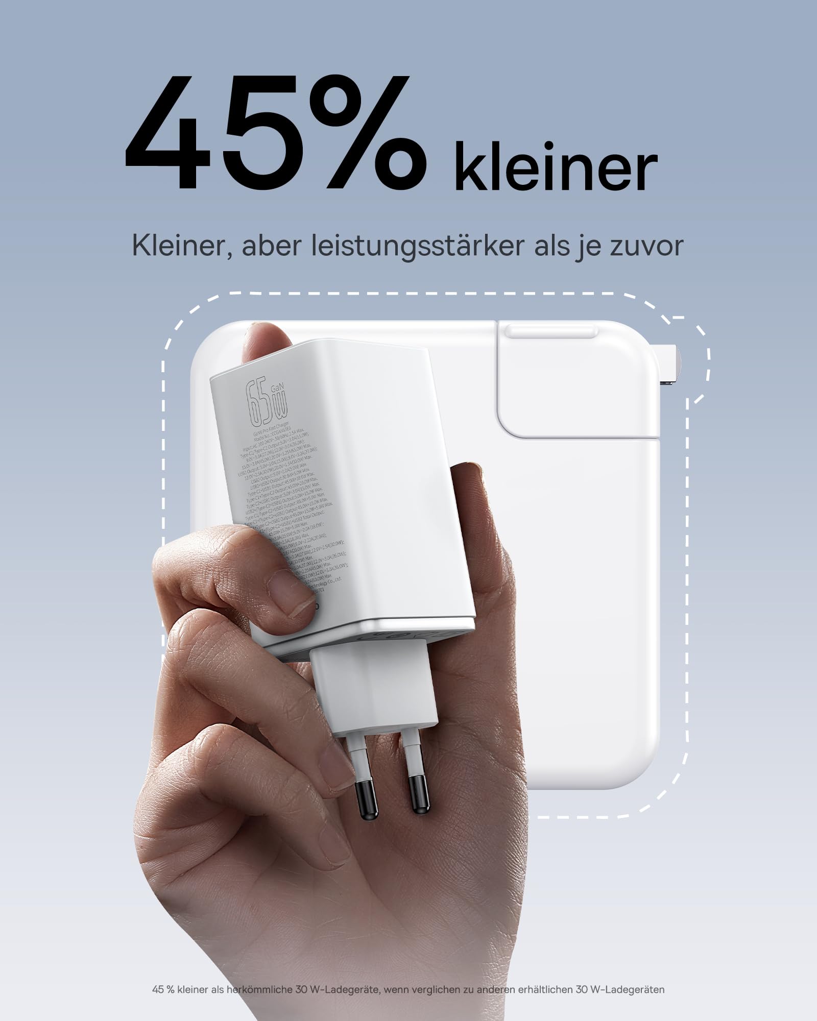 Baseus 65W Caricatore USB C GaN 6 Tech, Caricabatterie USB, Alimentatore USB C Compatibile con MacBook Air/Pro, Surface, iPhone 15/14/13, iPad, Samsung Galaxy S23 Ultra/S23+/S22, Pixel, Bianco