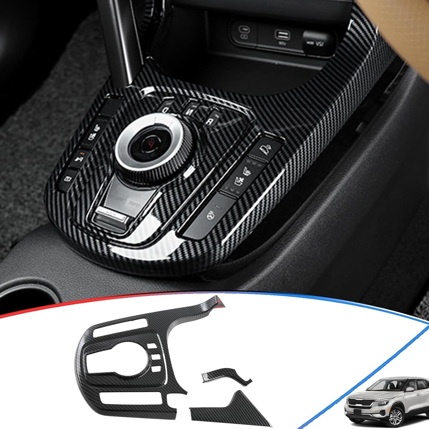 Gear Shift Panel Cover, for Kia Seltos 2021 2022 2023 2024 2025,Center Console Gear Shift Panel Frame Cover Trim Accessories - Carbon Fiber