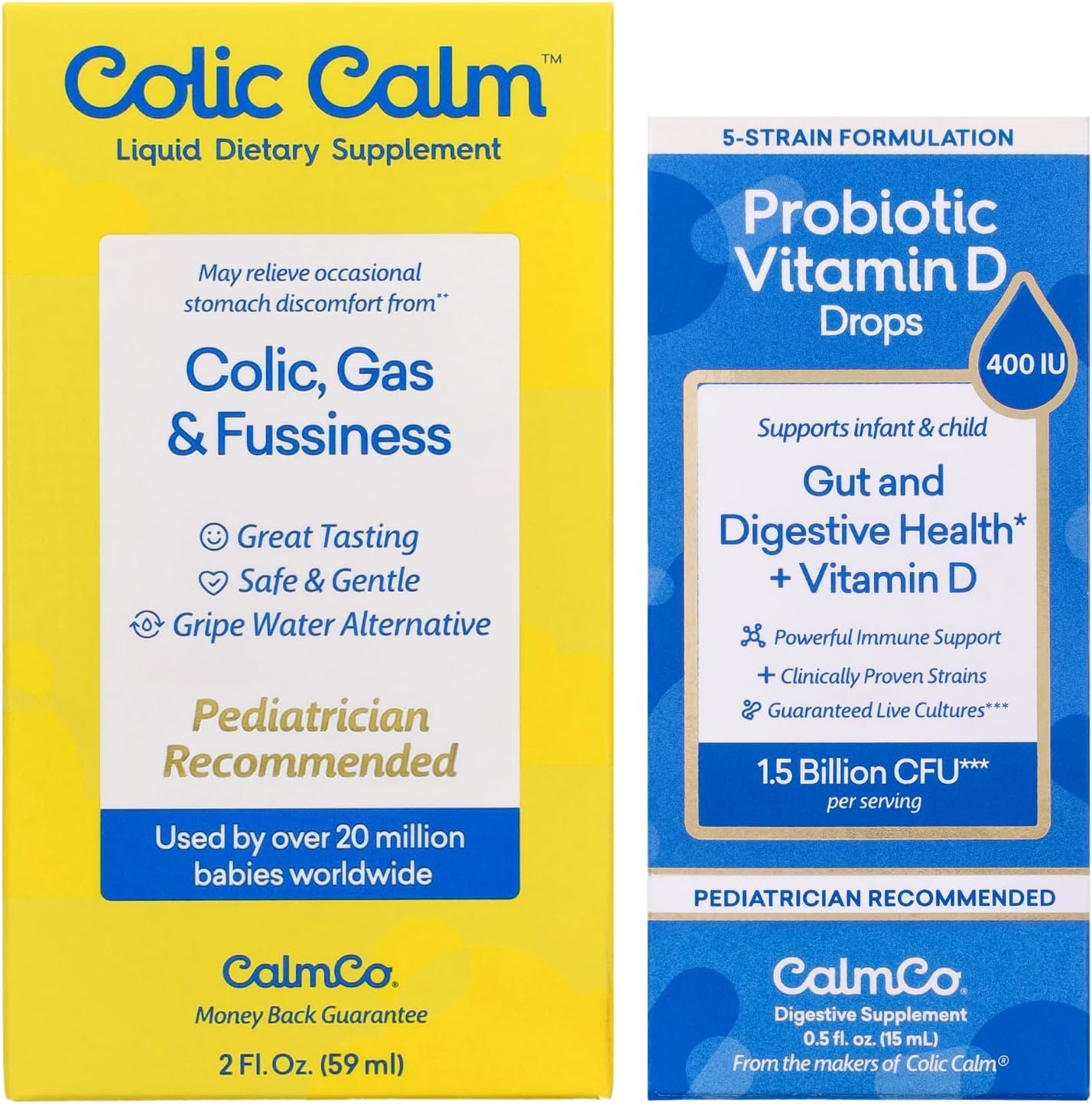 Colic Calm Gripe Water (2oz) & CalmCo Infant & Child Probiotic Drops (0.54oz) Combo Pack