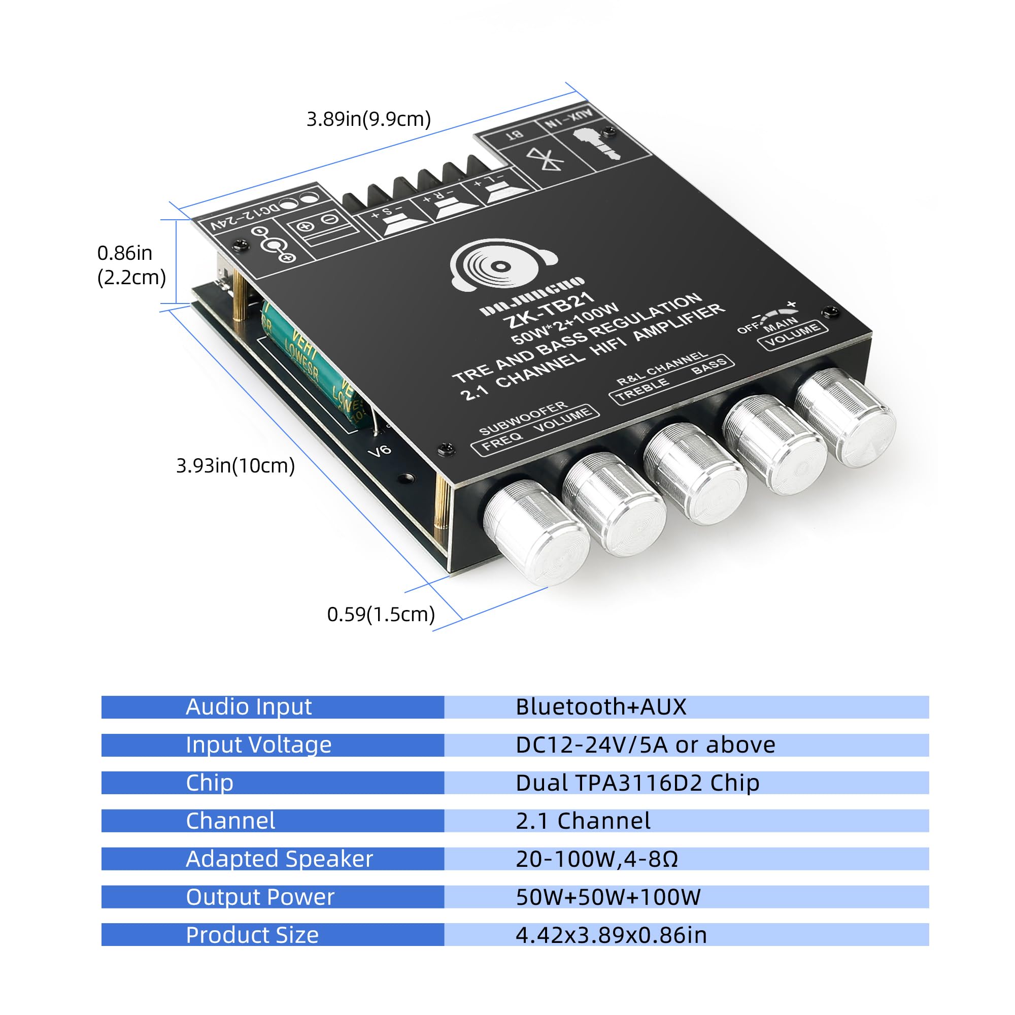 DAJUNGUO ZK-TB21 Power Amplifier Board Bluetooth5.1 TPA3116 Chip