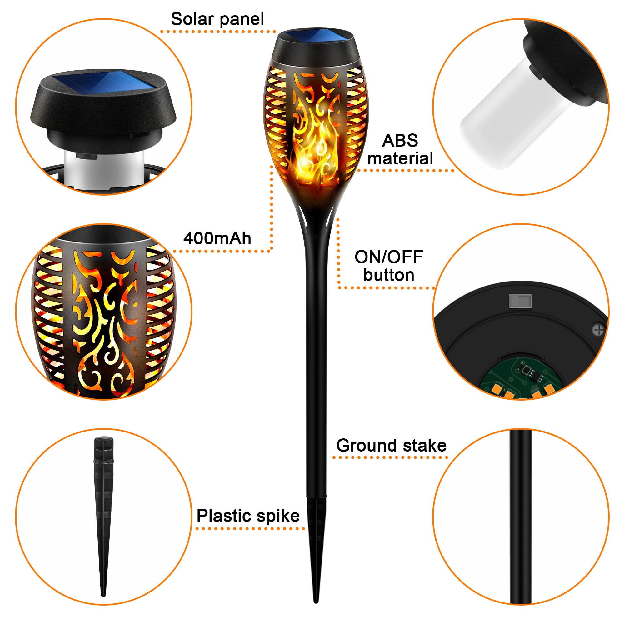 Luci Giardino Solari 6 Pezzi Torce da Giardino Lampada Effetto Fiamma, IP65 Impermeabile Luce Solare Led Esterno