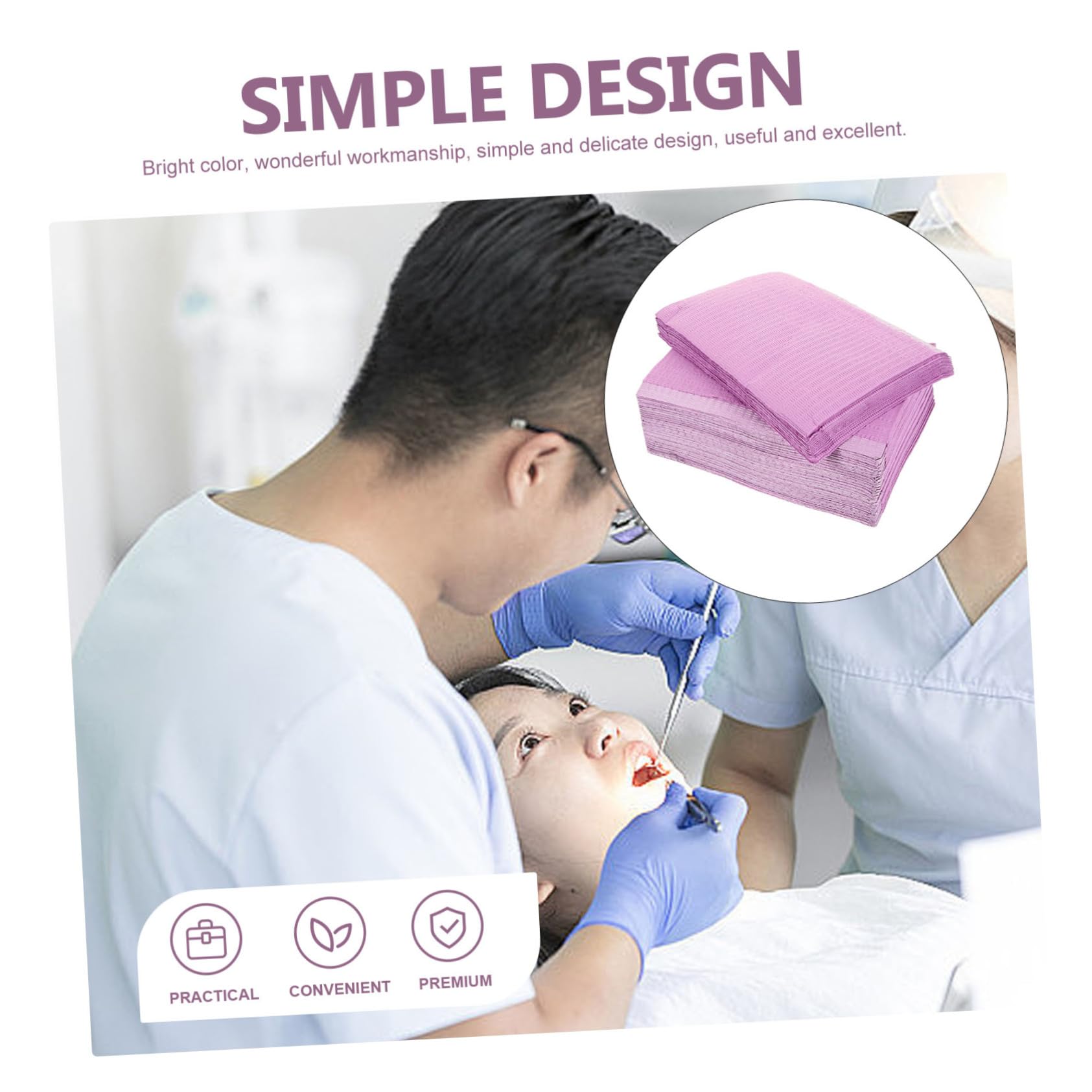 125 Feuilles Bavoirs Dentaires Jetables Non Tissé Couleur Violette Pratiques et Hygiéniques pour Usage et