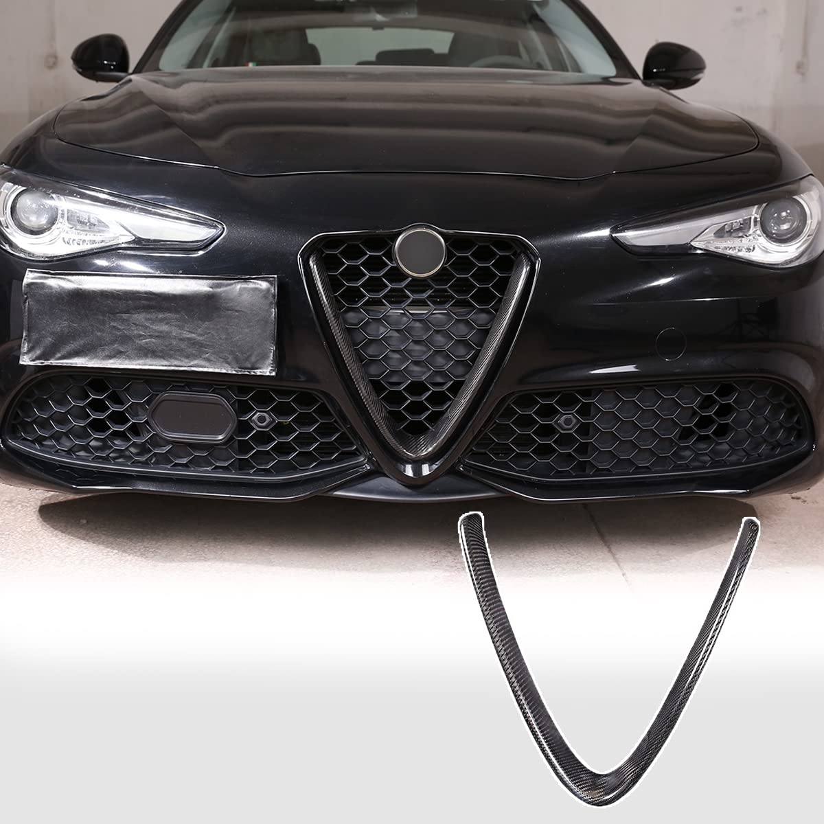 LLKUANG Real Carbon Fiber Front Grille Decoration Frame Trim Fit for Alfa Romeo Giulia Stelvio 2017-2020 Auto Accessories(NOT FIT Quadrifoglio!!!) (
