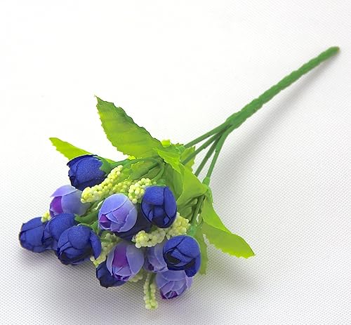 RayLineDo® Paquete de 6 flores artificiales de seda artificial de color azul