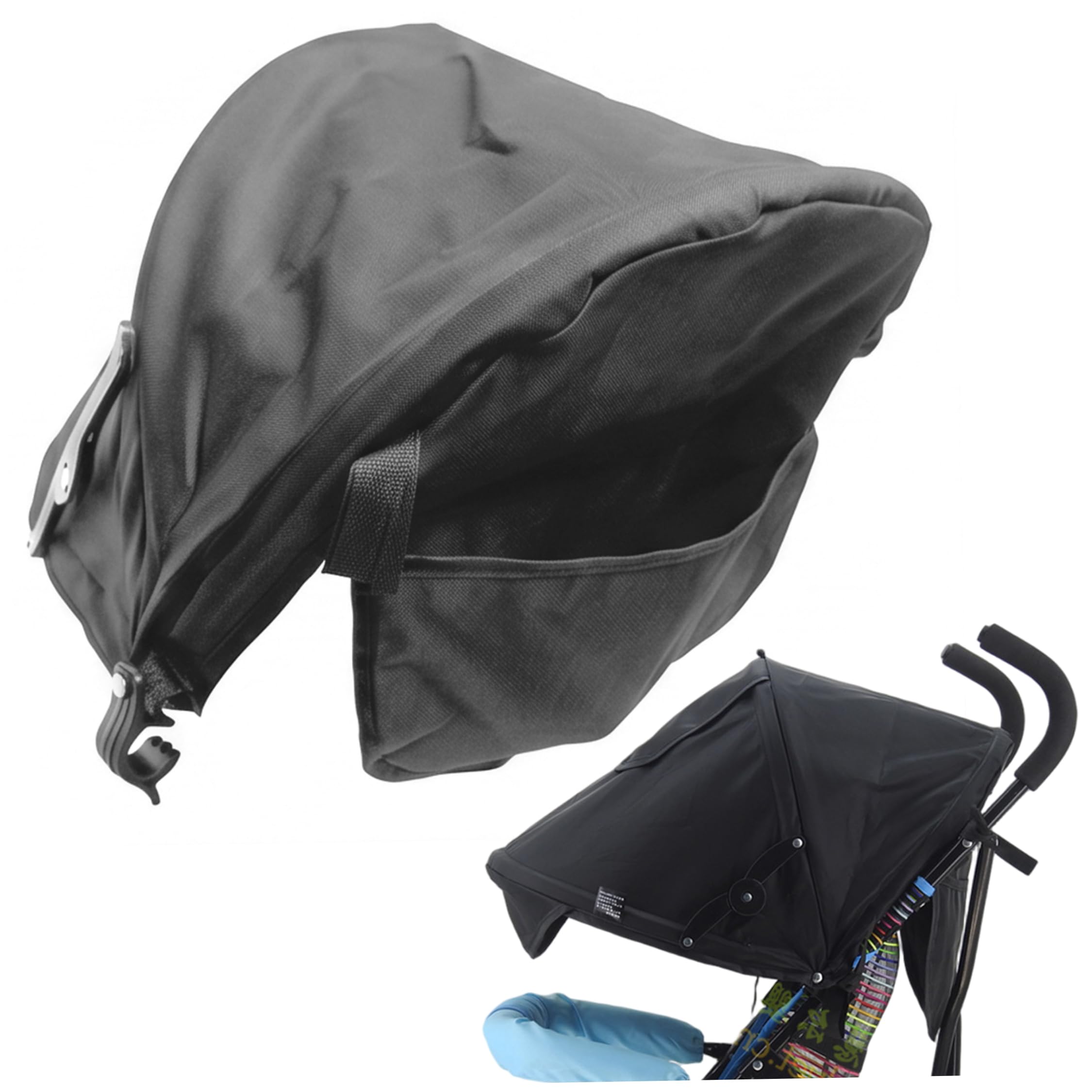 Stroller Sun Shade, Waterproof Pram Sun Shade with Breathable Window & Storage Pocket, Uv-Protective Oxford Pushchair Fit Black.