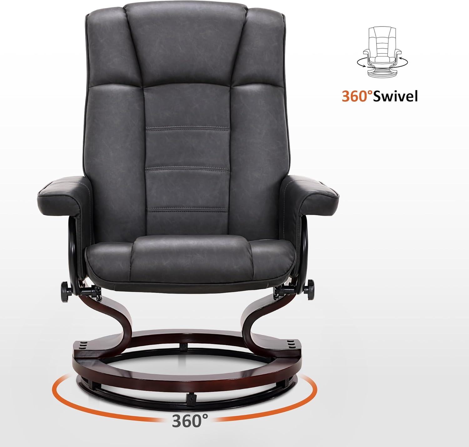 MCombo Manual Swivel Recliner with Ottoman, Chair Ottoman Set for RV Small Spaces, Living Room, Bedroom, Office 9019 4919 (Faux Leather, Dark Grey)