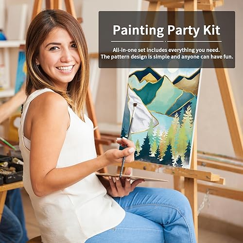 Miniatura 3 de VOCHIC Paquete de 8 lienzos predibujados para pintar para adultos, suministros de fiesta para sorber y pintura, juego de pintura en lienzo para