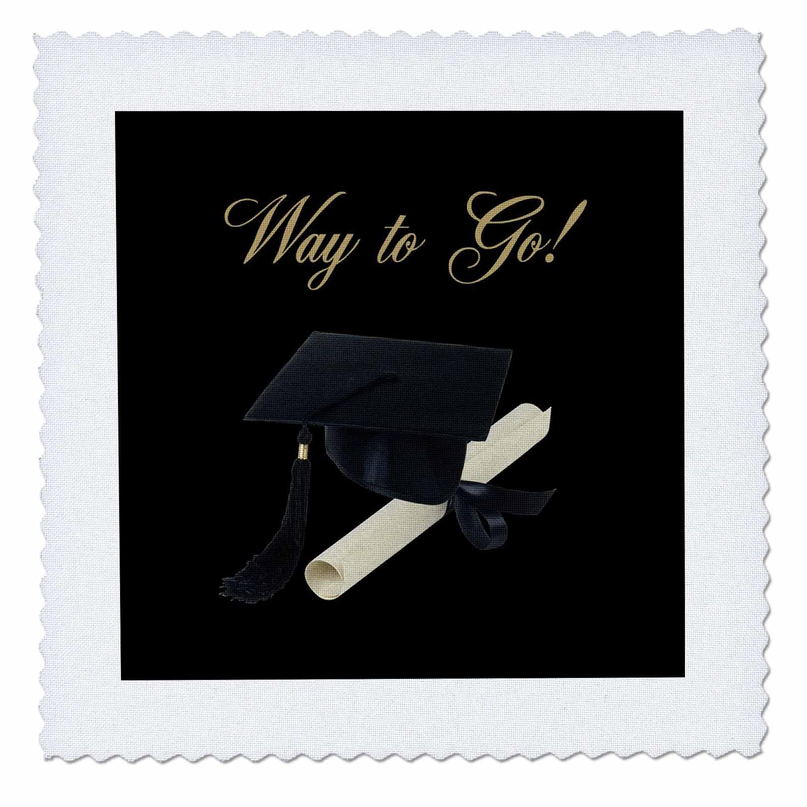 18x18 inch Quilt Square - Graduation Cap and Diploma on Black, Way to Go Graduation Design