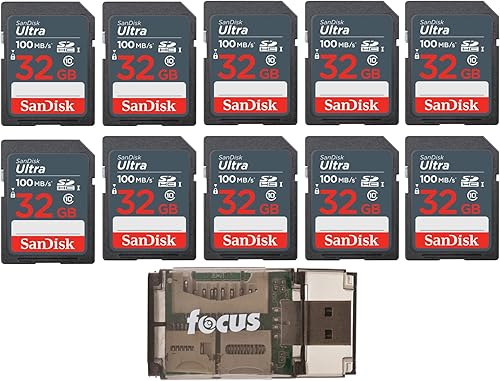 SanDisk Tarjeta de memoria Ultra SDHC UHS-I de 32 GB (paquete de 10) con lector de tarjetas USB de alta velocidad (11 artículos)