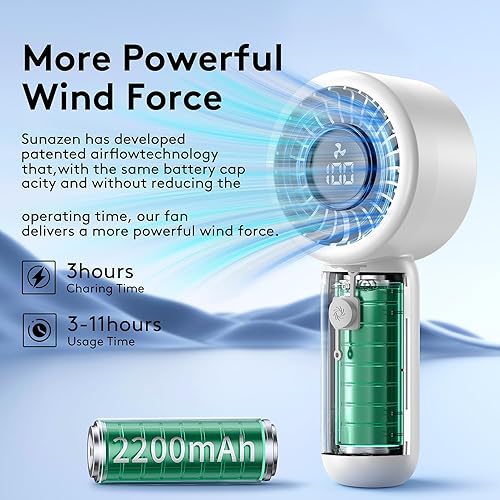 Miniatura 5 de Mini ventilador de mano portátil, 5 velocidades, recargable por USB-C, flujo de aire de pétalos 3D patentado, bajo ruido, tiempo de funcionamiento