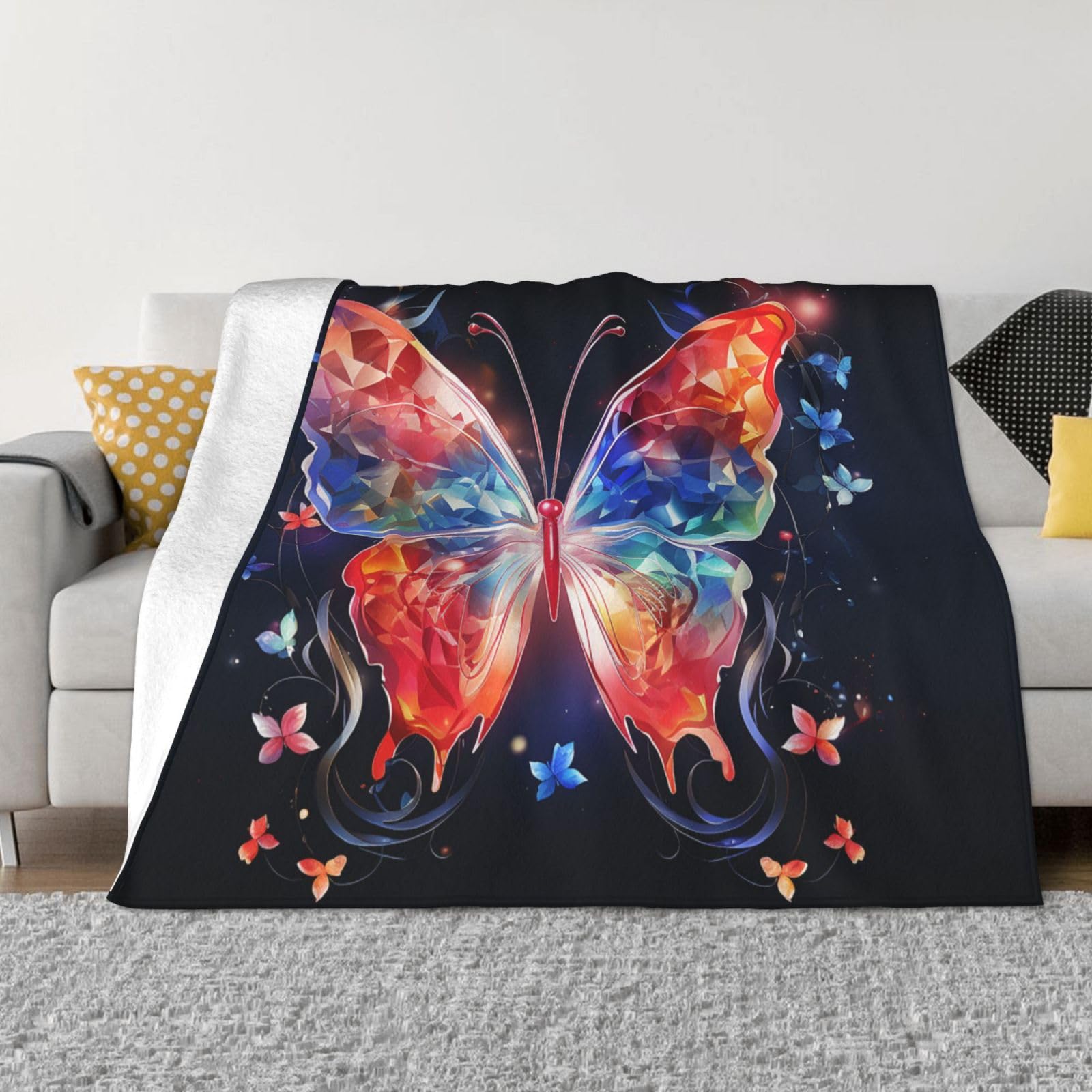 Plaid lit et canapé motif papillon musical pour soirées cocooning