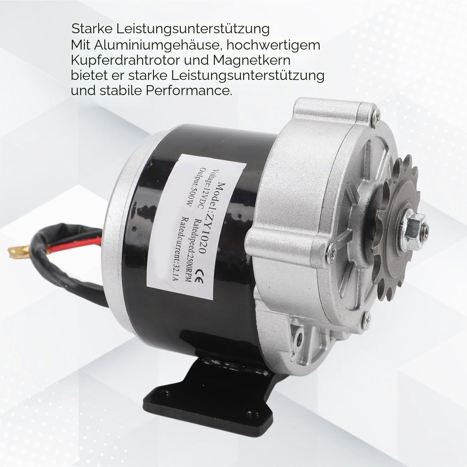 Getriebemotor 12V 500W Bürstenmotor, 2500RPM Reduktion Elektromotor mit 13 Zahn Zahnrad für Elektrofahrrad, Motorrad, Landwirtschaftliche Maschine