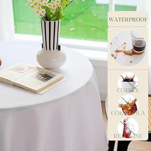 Miniatura 5 de BYDOLL Mantel redondo de 60 pulgadas, color blanco, lavable, para exteriores, resistente a las manchas y a las manchas, mantel de poliéster a prueba
