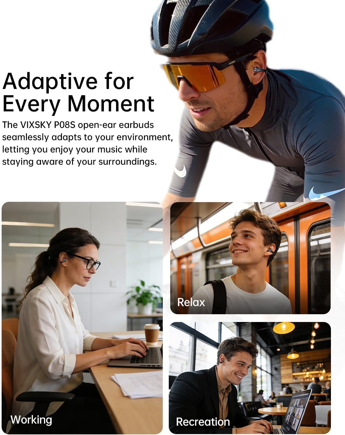 Open Ear Wireless Headphones, Clip-On Earbuds with Ultra Lightweight Comfort for All-Day Wear, Immersive Cinematic Sound, Built-in Mic, Bluetooth 6.0 Secure Fit for Sports Running Gym - Black