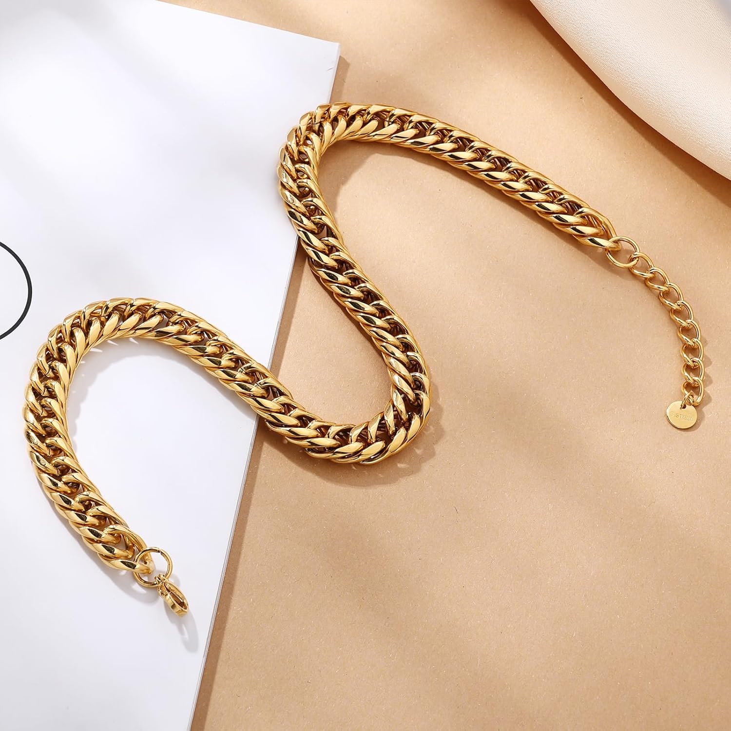 FEEL STYLE Chunky Gold Necklace for Women - 14K Gold Plated 10mm/14mm Cuban Link Chain & 8mm O-Link Chunky Necklace Fashion Jewelry Adjustable - Image 3