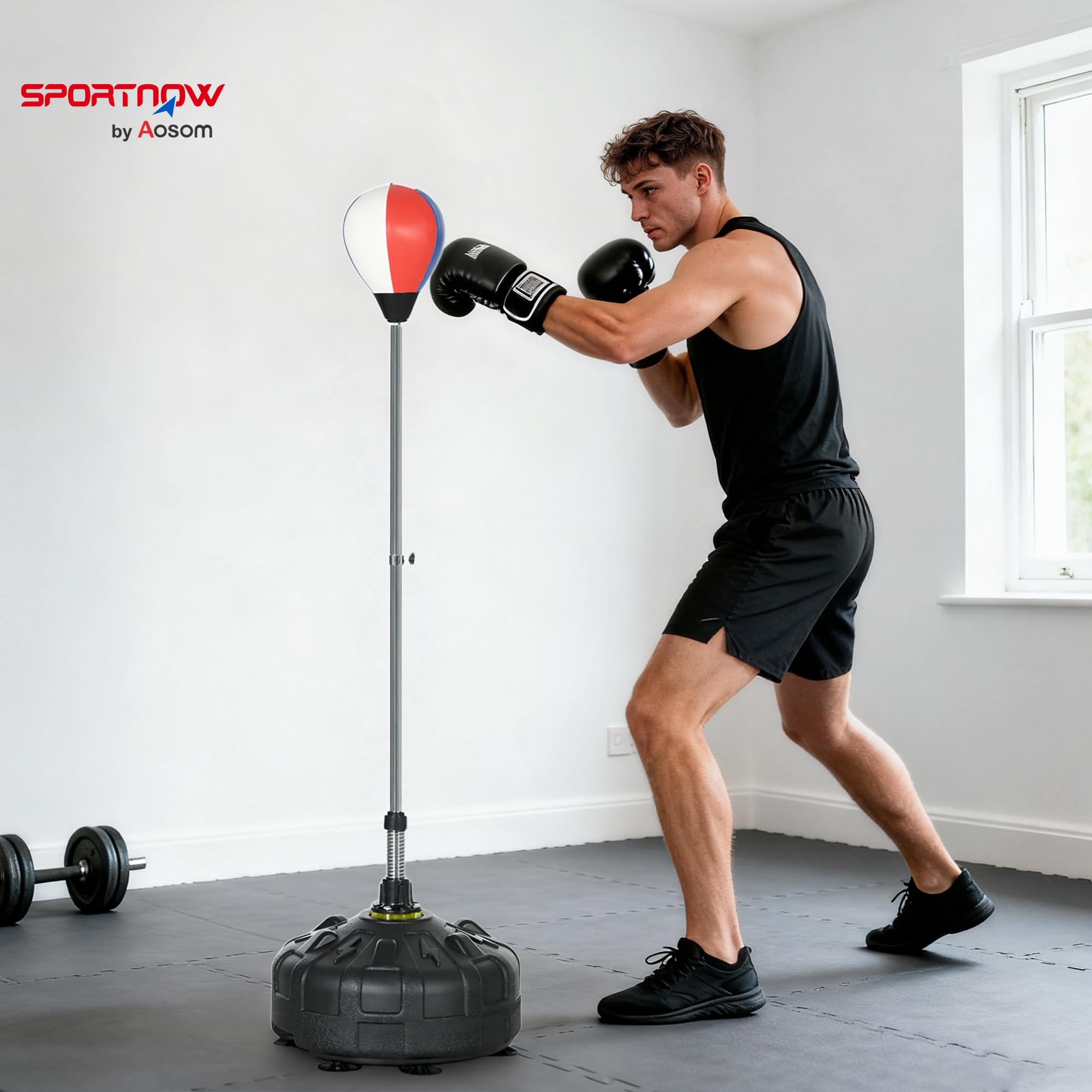 SPORTNOW Punching Ball da Terra per Adulti, Pungiball da Terra con Base Riempibile e Ventose, Altezza Regolabile, Speed Bag per Home Gym Casa e Palestra