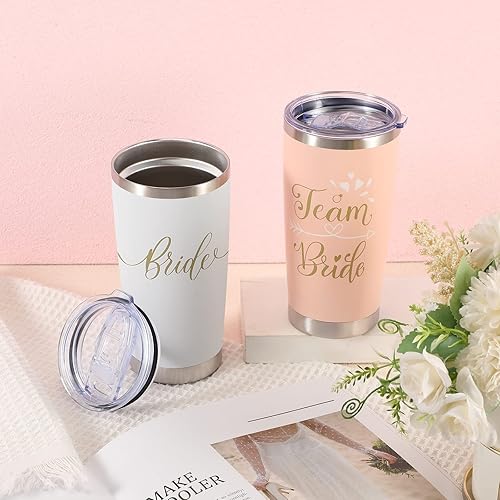 Miniatura 3 de 8 vasos de novia de 20 onzas, decoración de despedida de soltera, taza de acero inoxidable con tapa y pajita, vaso de vino champán para regalo de