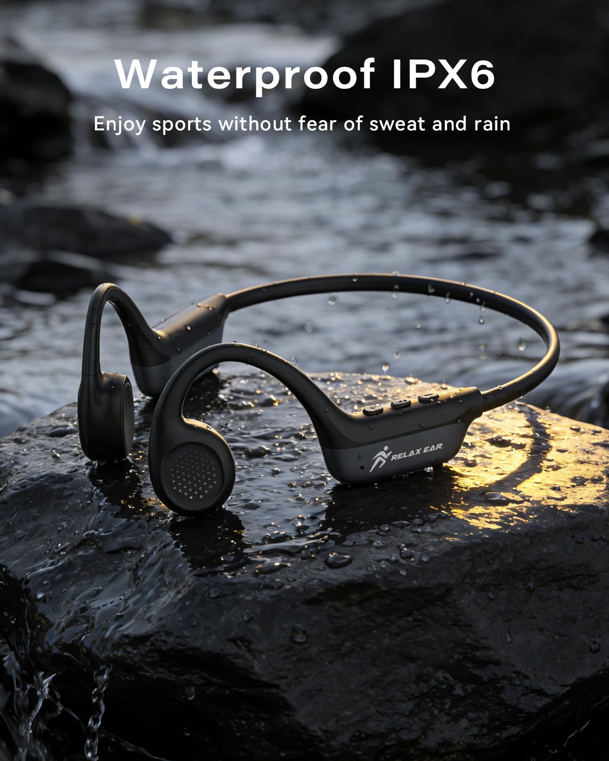 SANOTO Knochenschall Kopfhörer, Open Ear Kopfhörer Bluetooth 5.3 Bone Conduction Kopfhörer Kabellos wasserdichte Schweißfeste Sportkopfhörer Kopfhorer für Läufer Fahrrad Radfahren Fitness (Schwarz)