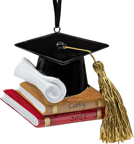 Adorno de Navidad de graduación personalizado 2023 Libros de diploma de graduación y gorra para árbol de Navidad Regalo de posgrado de maestría de
