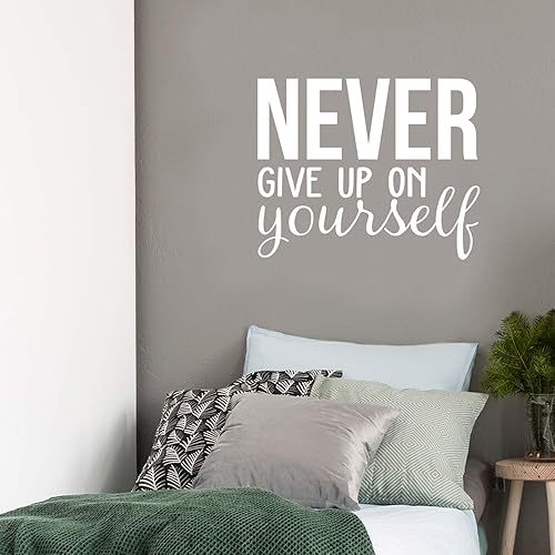 Miniatura 2 de Calcomanía de vinilo para pared, nunca te rindas, 22 x 27 pulgadas, calcomanía motivacional moderna con cita de autoestima para optimismo,
