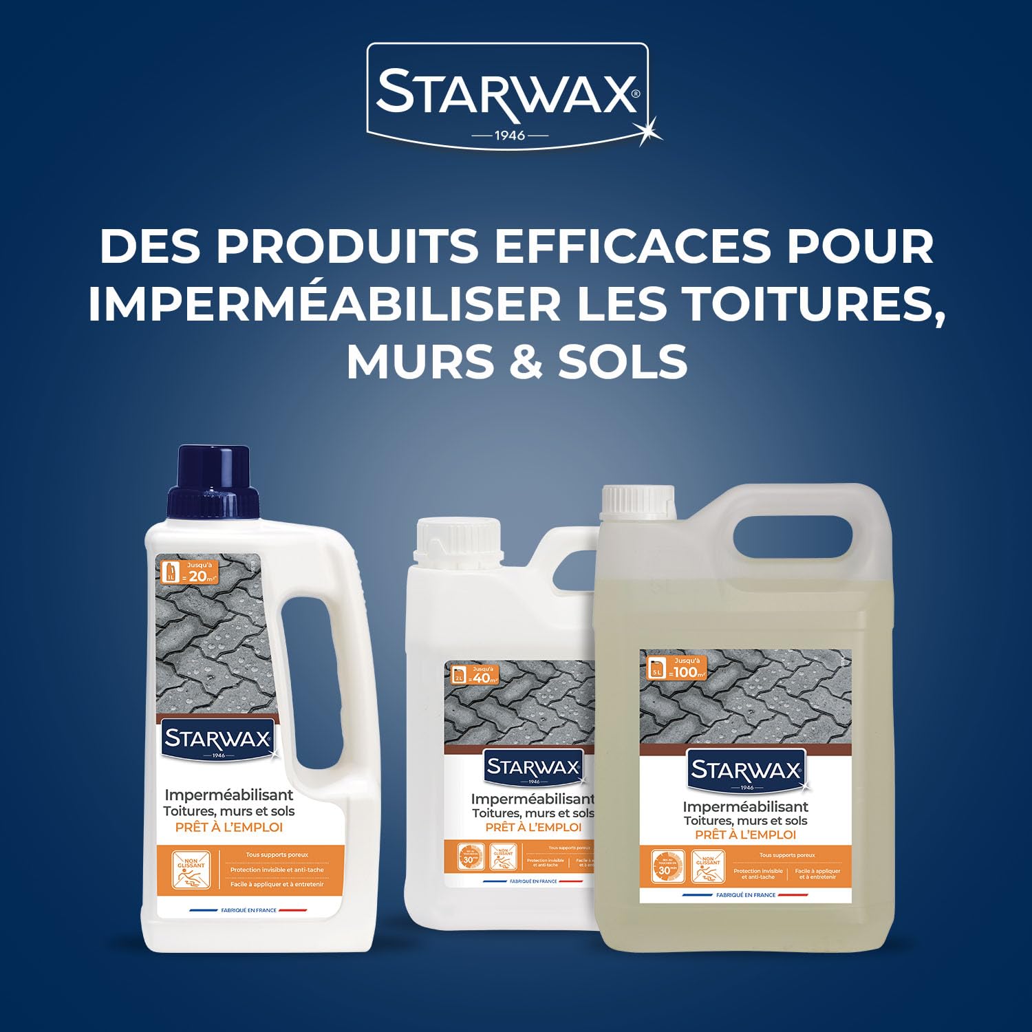 STARWAX Imperméabilisant Toitures Murs Sols Protection Hydrofuge Oléofuge Effet Déperlant Non Glissant Fabriqué France 1L