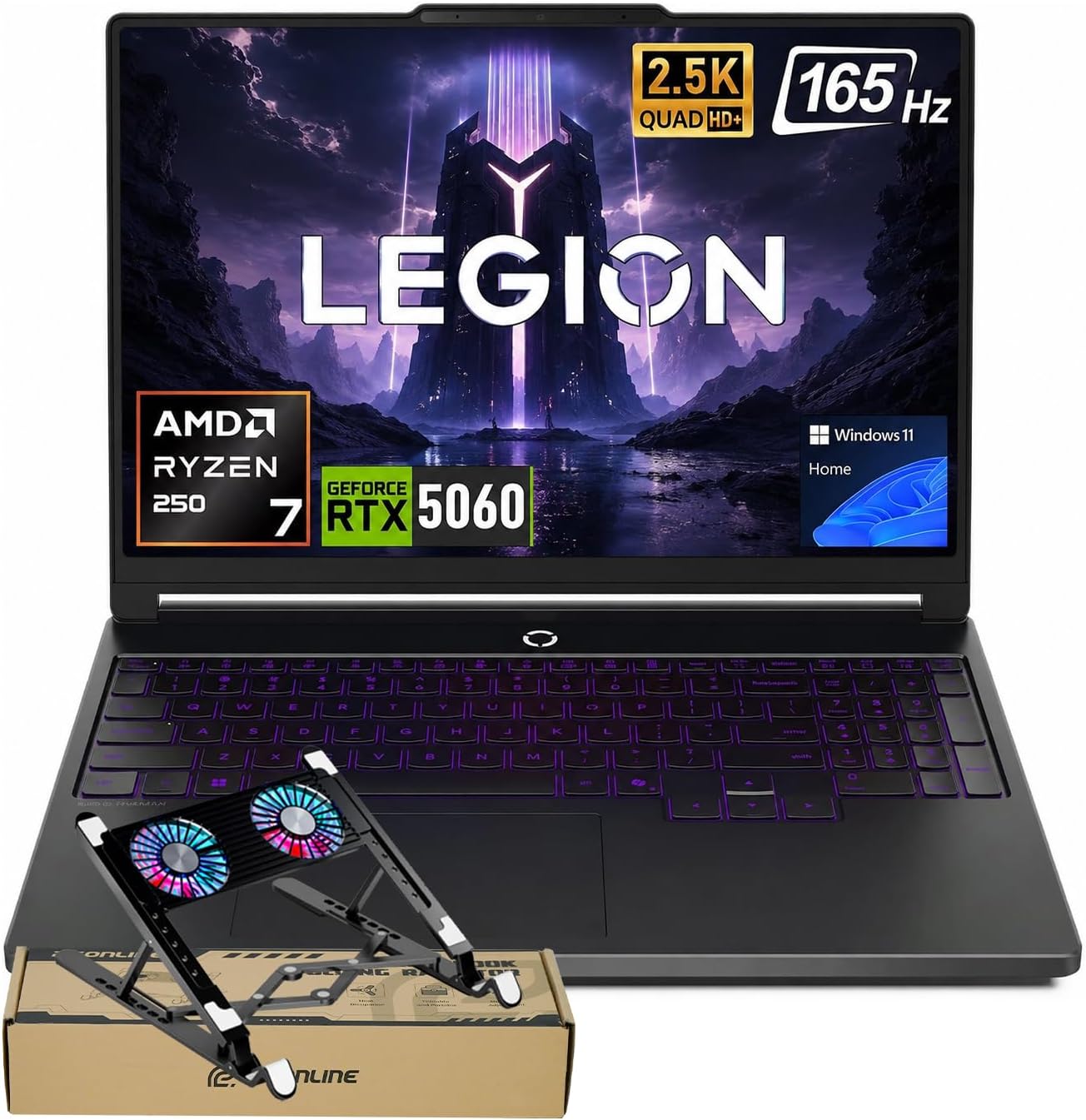 Legion 5 AMD Ryzen 7 250 RTX 5060 Gaming Laptop, 32GB DDR5 1TB SSD | 15.3" WQXGA 2560*1600 165Hz, Wi-Fi 7, Numeric Keypad, Backlit Keyboard, 5MP Webcam, Ethernet, OLED, Win 11 Home, w/ Bundle
