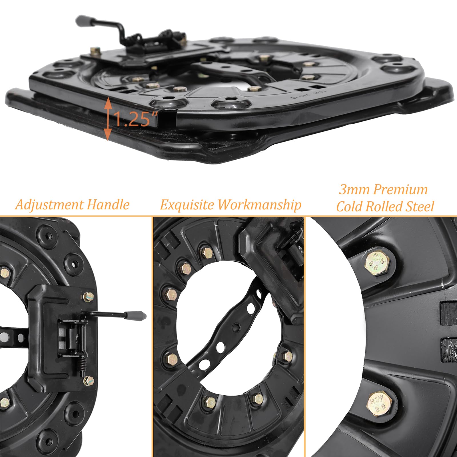 Base girevole per sedile resistente, piastra in acciaio da 3,0 mm, girevole a 360 gradi, per camper, furgoni, barche, camion e autobus