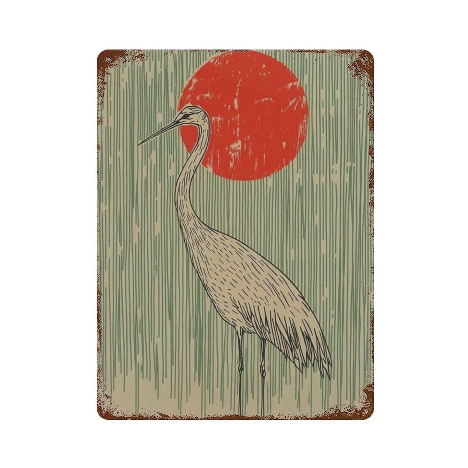 xiaoxiaoshen Crane Bird Japanese Style Minimal Nature Wall Decor Art Metal Tin Poster Modern Home Decor Art Home Bar Shop Decorations Vintage Sign 40x30cm