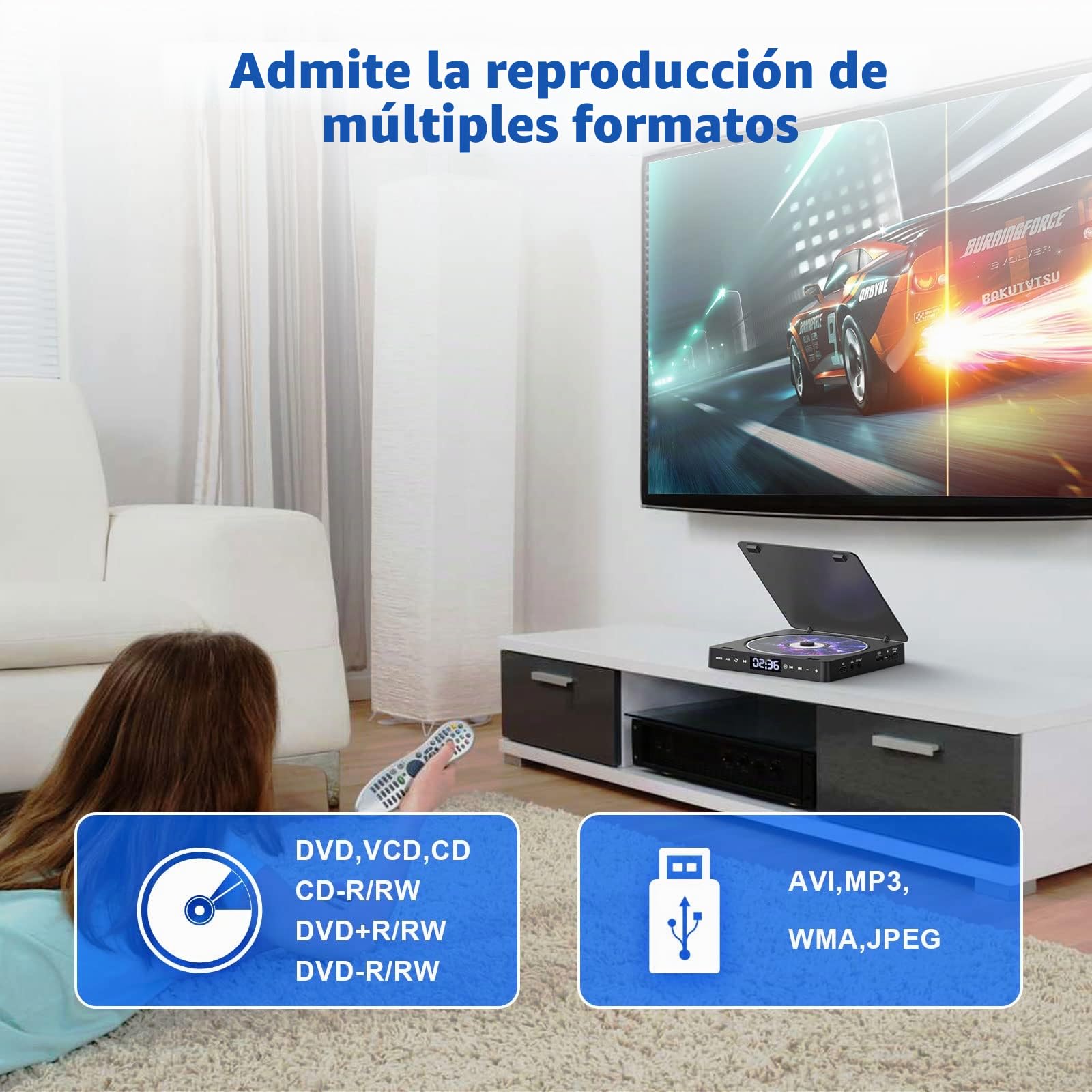Gueray Reproductor de DVD de Televisión Mini Reproductor de CD de DVD Portátil Gratuito en Todas Las áreas, con Puerto Aux HD 1080p HDMI/AV USB / 3.5mm, Incluido Control Remoto (dvd-708)
