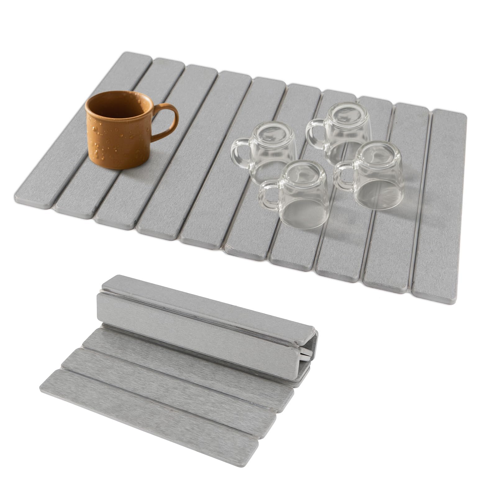 iWEDN Large Diatomaceous Earth Dish Drying Mat for Kitchen Counter, 23.6"x15.3" Quick Dry Foldable Absorbent Stone Mat, Gray Countertop Mat for Dishes