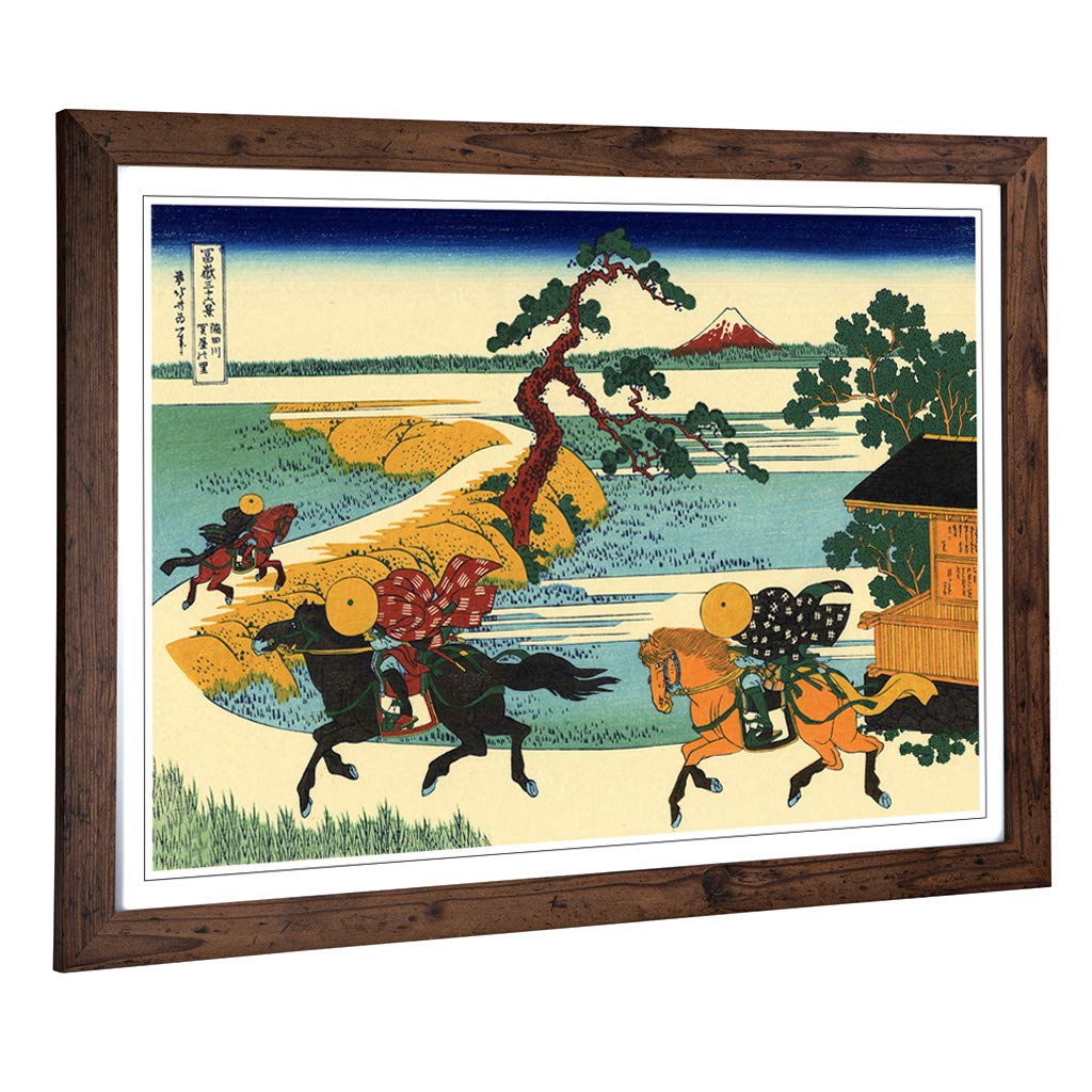 Big Box Art Framed Print of Hokusai Japanese Oriental Village of Sekiya Design | Wall Art Picture | Home Decor for Kitchen, Living Room, Bedroom, Hallway, Walnut, A2 / 24.5x18 Inch / 62x45cm