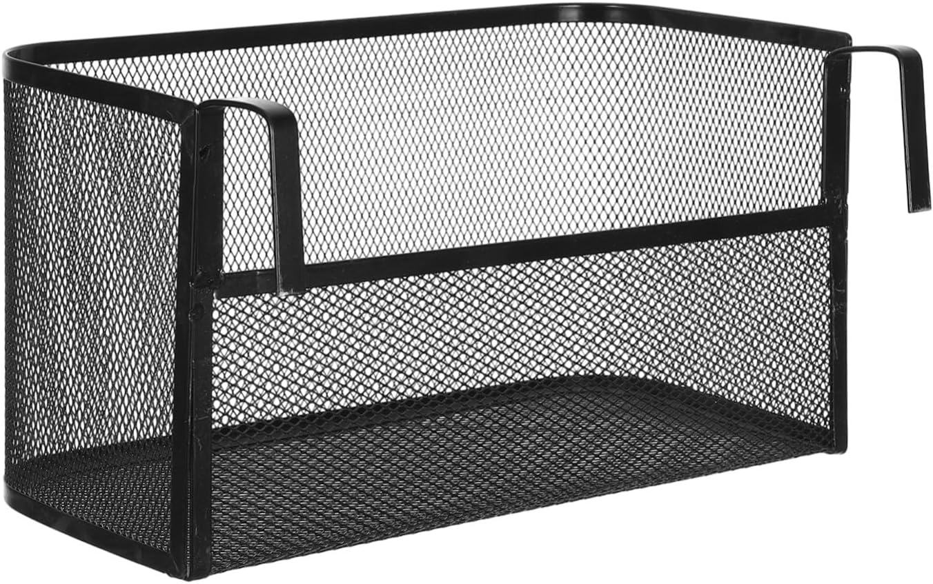 HOMSFOU Black Iron Bedside Hanging Basket with Hook Design for Dorm Room and Office, Reliable Strength and Stability for Effortless Organization and Storage of Glasses, Books, and Mobile