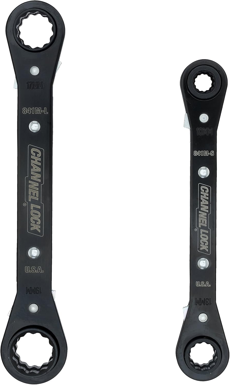 Channellock 841S 8-in-1 SAE Ratcheting Wrench Set | 8 sizes in 2 Pieces Including 5/16, 3/8, 7/16 ,9/16, 5/8, 11/16, 3/4-Inch | 12 Point Ratchet | Heat Treated for Durability | Made in USA , Black