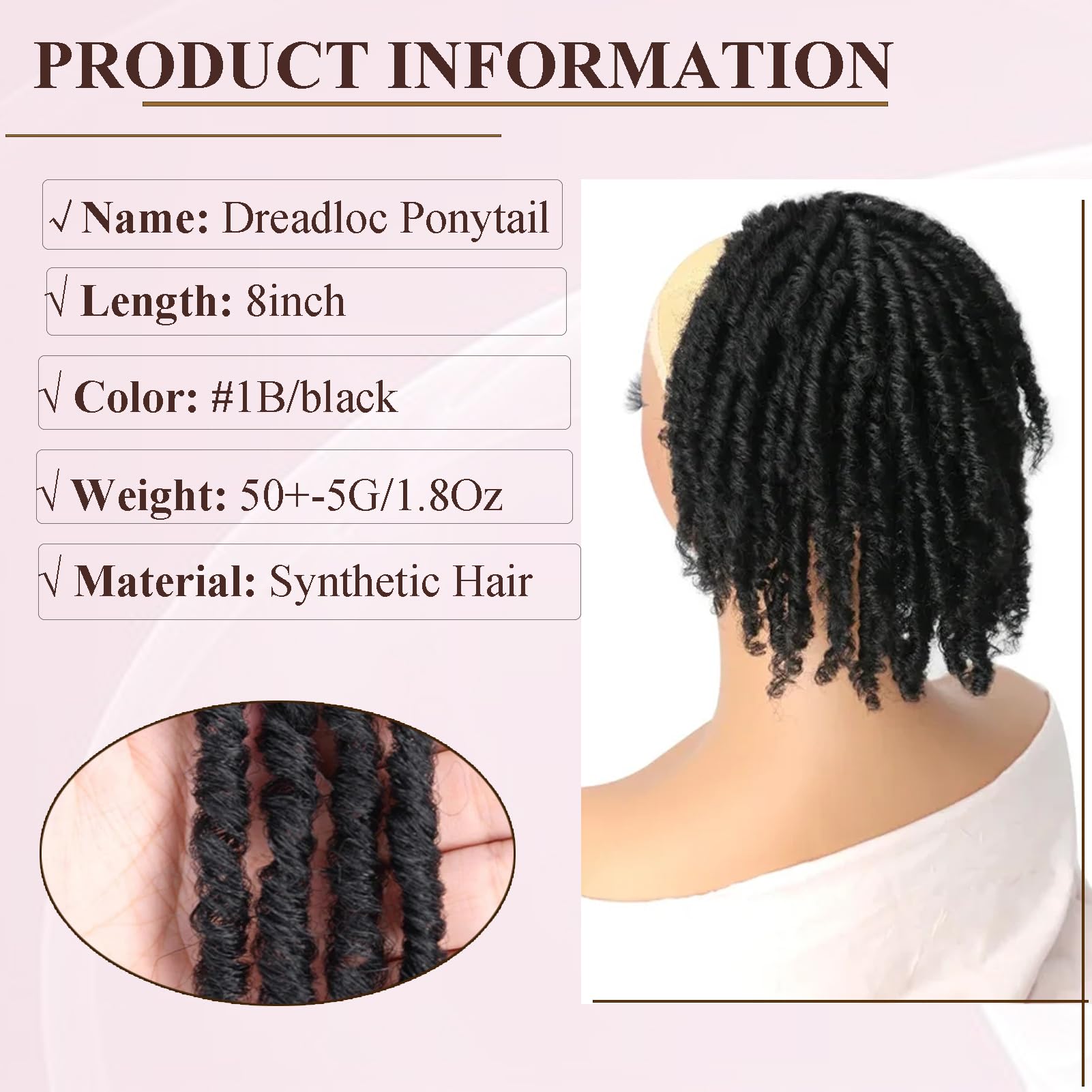 Dreadlock Ponytail Extension Soft Locs Synthetic Ponytail Clip In Drawstring Ponytail With Curly Ends Goddess Faux Locs Crochet Hair Hairpieces Bun (#1B) - Image 2