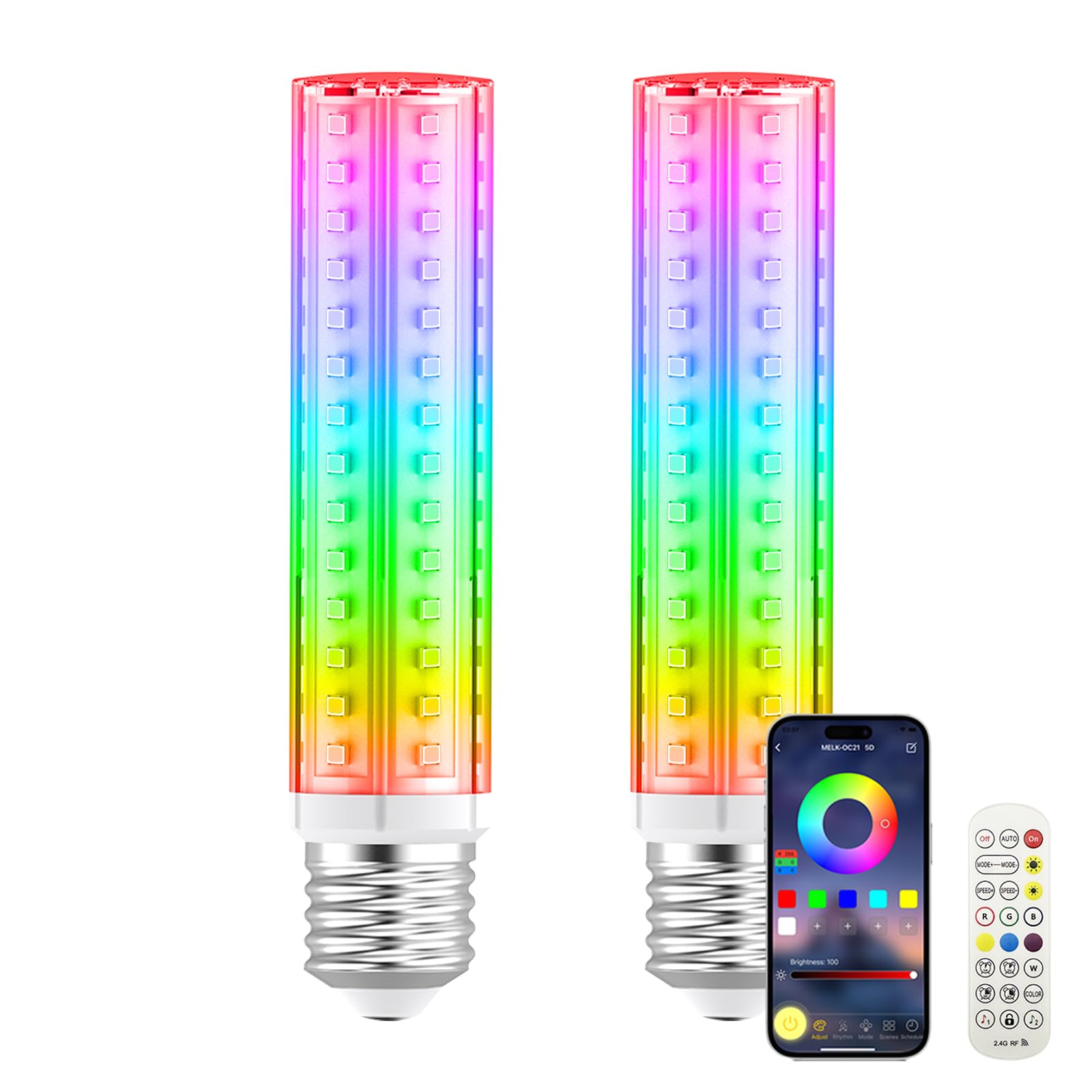 5V Low-voltage Smart LED Light Bulb, Dimmable E26 Screw Base Bulb with Remote Control, 72 Colorful Beads 16 Million Colors 10W Light Bulb with APP Control & Music Sync & Timer for Bedroom Lamp(2-Pack)
